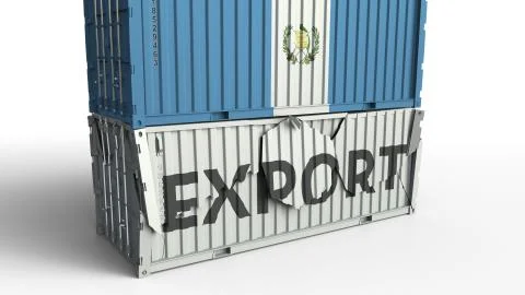 Cargo container with flag of Guatemala breaks container with EXPORT text Stock Illustration