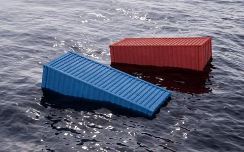 Cargo container floating in the ocean , 3d rendering. Stock Illustration