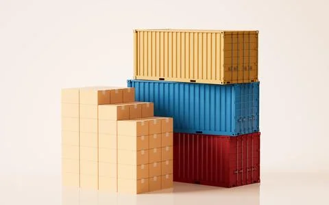 Cargo container, freight and export, 3d rendering. Stock Illustration