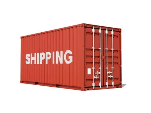 Cargo container isolated on white background with shipping label, 3d render Illustrazione stock