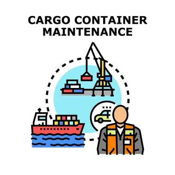 Cargo container maintenance process with port logistics worker Stock Illustration