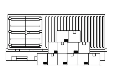 Cargo container over pallets in black and white 스톡 일러스트