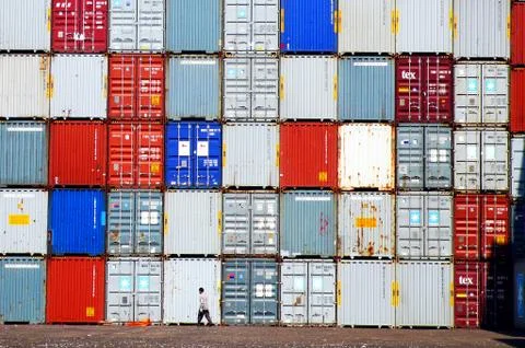 Cargo container pattern background in Hong Kong Stock Photos