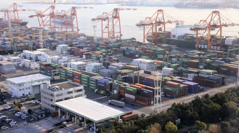 Cargo Container Port, Odaiba, Tokyo, Asia, Time-Lapse Stock Footage