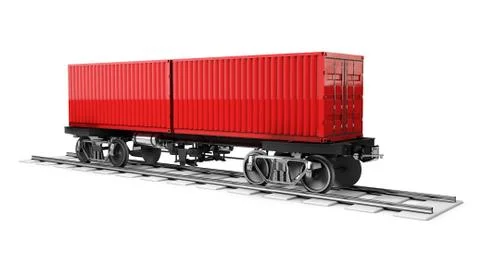 Cargo container on the Railway track, 3d illustration isolated on white backg Stock Illustration