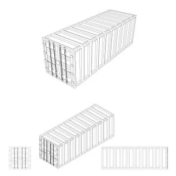 Cargo container set.Isolated on white background. Vector outline illustration Stock Illustration