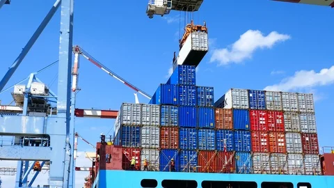 Cargo container ship 4k intro video for business Stock Footage 105453370