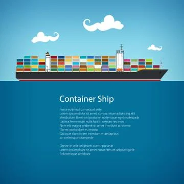 Cargo Container Ship and Text 스톡 일러스트