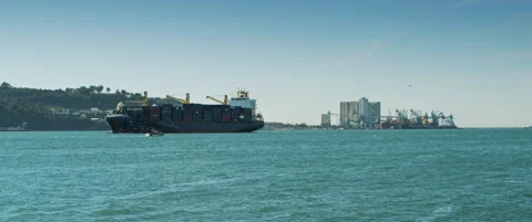 Cargo container ship approaching port Stock Footage 151390861