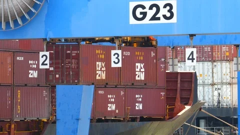 Cargo Container Ship Being Unloaded 4k Stock Footage 92139911