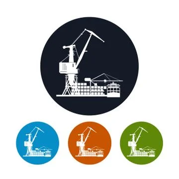 Cargo container ship with cargo crane  icon 스톡 일러스트