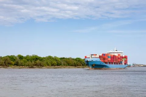 Cargo Container Ship with Copy Space Stock Photos