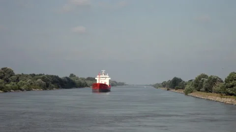 CARGO, CONTAINER SHIP, DANUBE RIVER, COMMERCIAL, SAILING, TRANSPORT Stock Footage 55106938