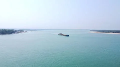 Cargo container ship. Empty container ship running out from a port. Stock Footage 302369903