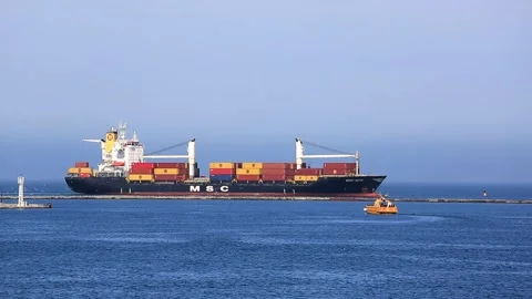 Cargo container ship enters port of city of Odessa. Stock Footage 156864930