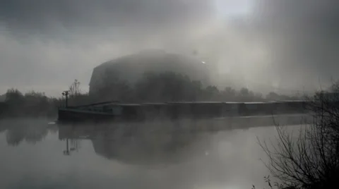 Cargo container ship in the fog Stock Footage 32288802