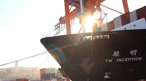 Cargo container ship with full of cargo docked in port Stock Footage 46169076