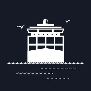 Cargo Container Ship Isolated on Black 스톡 일러스트