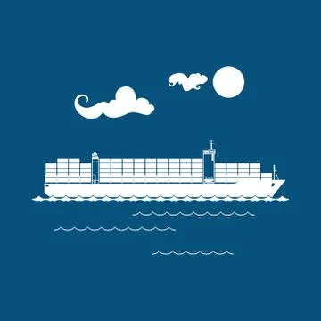 Cargo Container Ship Isolated on Blue 스톡 일러스트