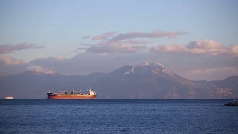 Cargo container ship in the Naples gulf Stock Footage 71523449