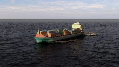 Cargo container ship in the ocean Stockbeeldmateriaal 297640353