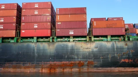 Cargo container ship at port 4k intro video for business Video stock 95009290