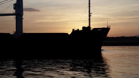 Cargo Container Ship Sailing on the Sea at Sunset Stock Footage 100142234