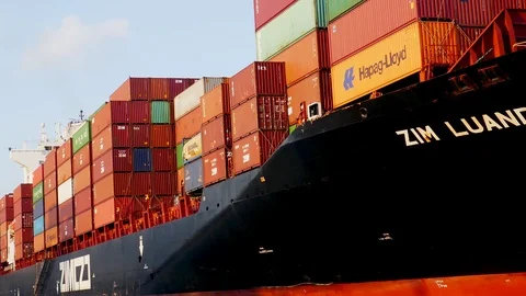 Cargo container ship at sea 4k Video stock 95009192