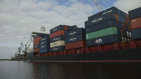 Cargo container ship waiting for departure Stock Footage 36376595