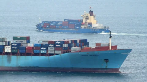 Cargo Container Ships Passing Stock Footage 28327885