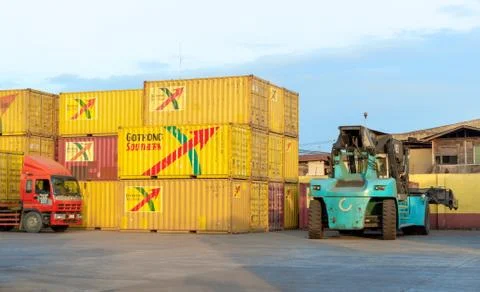 Cargo container stack in port Stock Photos