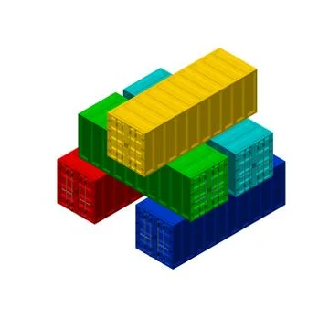 Cargo container stack. Vector illustration.Isometric view. 库存插图
