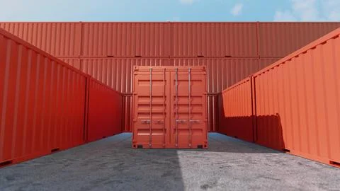 Cargo container standing in shipping yard with stacked containers in backgrou Stock Illustration