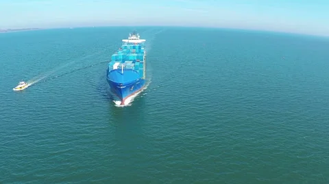 Cargo container trade ship in open sea ocean, AERIAL VIEW Stockbeeldmateriaal 61744496