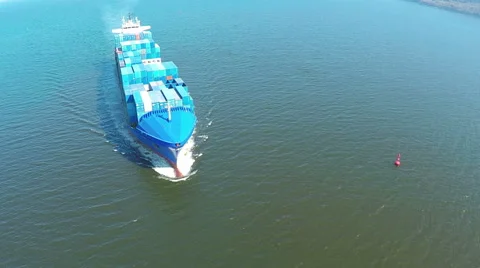 Cargo container trade ship in open sea ocean, AERIAL VIEW Stock Footage 61744679