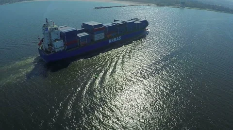 Cargo container trade ship in open sea ocean, AERIAL VIEW Video stock 61744795