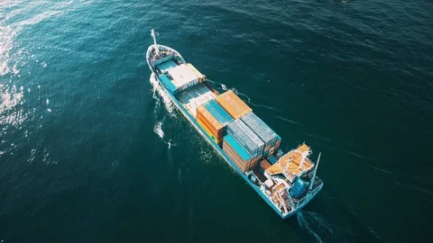 Cargo Container Transport Ship, Aerial View Stock Footage 104866136