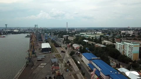 Cargo container transport ship and crane sea port industrial district.  Stock Footage 196385577