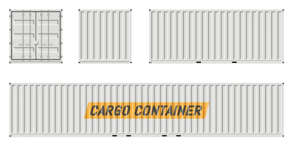 Cargo container vector mockup. Isolated vehicle template side, front, back, view Stock Illustration