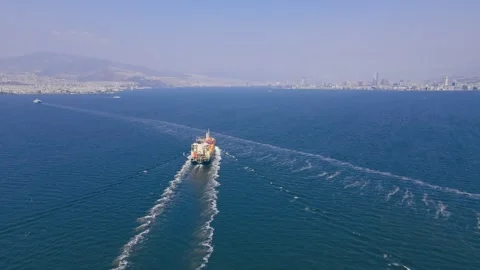 Cargo container vessel ship cruising to port terminal Stock Footage 249333894