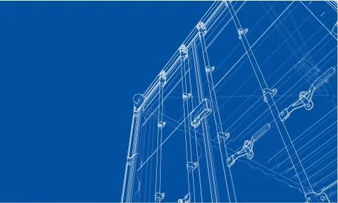 Cargo container. Wire-frame style Stock Illustration