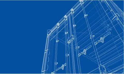 Cargo container. Wire-frame style 库存插图