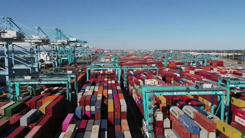 Cargo containers and automated cranes Video stock 171589703