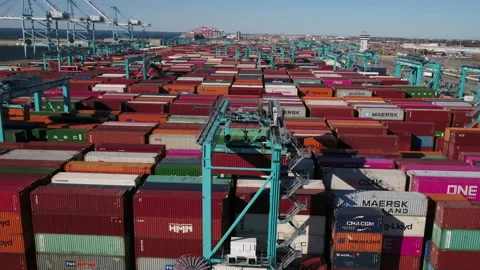 Cargo containers and automated cranes Stock Footage 171589734