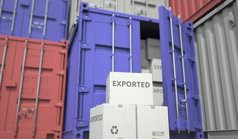 Cargo containers and boxes with exported products. Industry related conceptual Stock Illustration