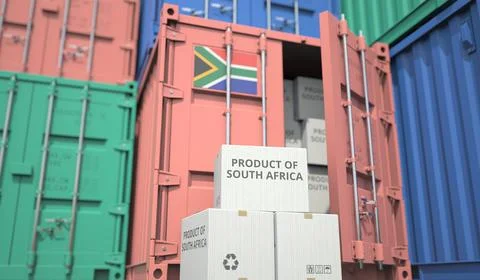 Cargo containers and boxes with products from South Africa. National industry Stock Illustration