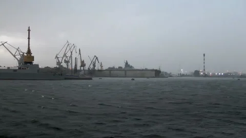 Cargo containers and Loading equipment in the port Harbor. Stock Footage 134410235