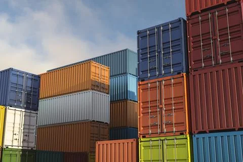 Cargo containers of different colors for logistics import-export business Stock Photos