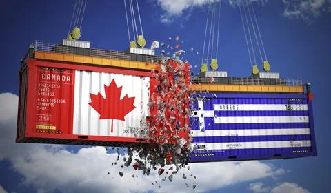 Cargo containers with flags of Canada and Greece Stock Illustration
