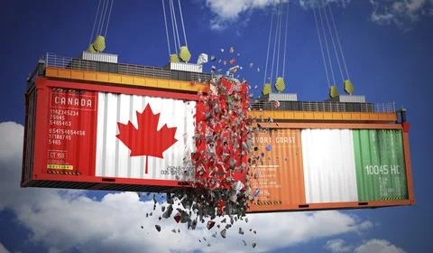Cargo containers with flags of Canada and Ivory Coast Illustrazione stock